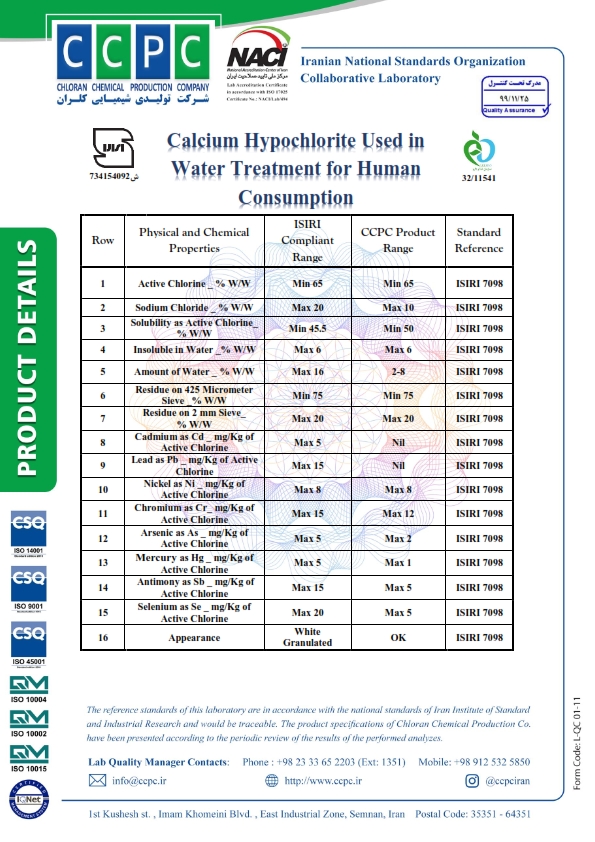Calcium Hypochlorite (Ca(ClO)2) Chloran Company